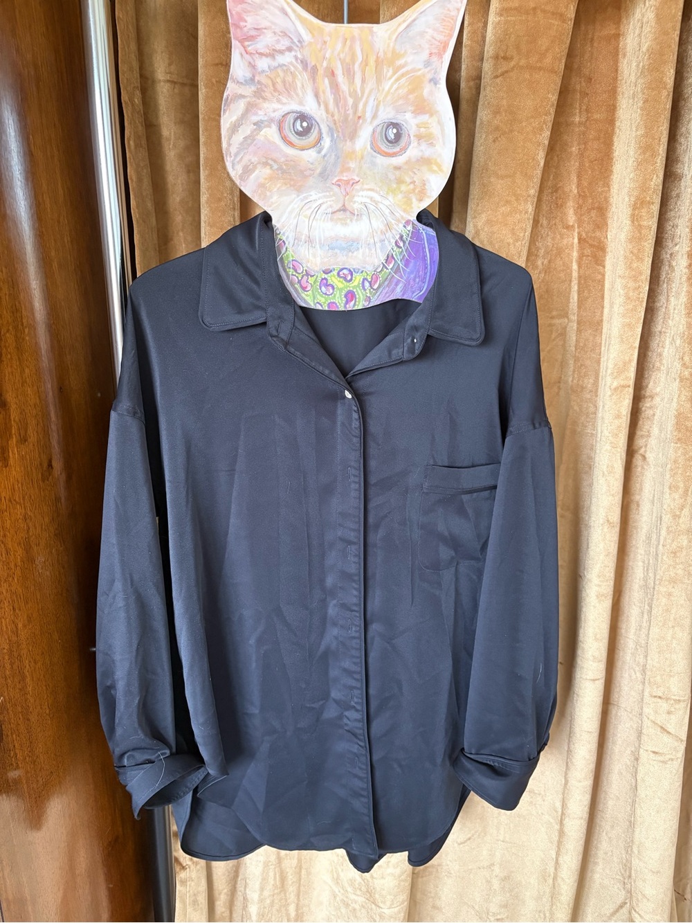 Negative Underwear Supreme Black Button-Front Relaxed Collared Blouse